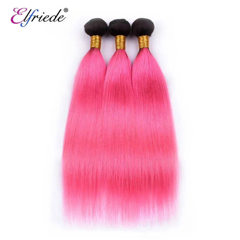 Elfriede 1BPink Straight Ombre Colored Hair Bundles with