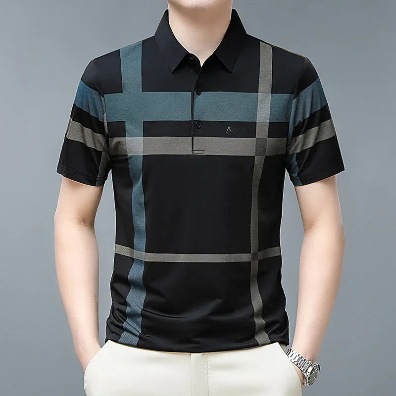 Fashion Polo Shirt Men Casual Stripe Polo T
