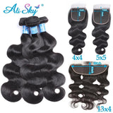 Body Wave Human Hair 3 Bundles With 4x4