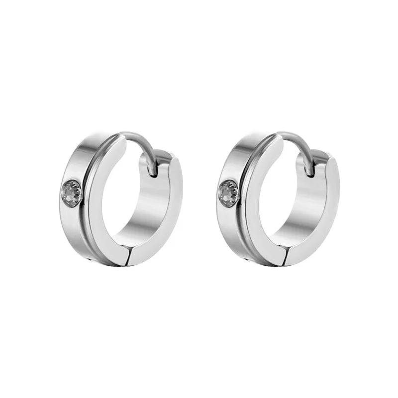 New Trendy Round Hoop Earrings Simple Zircon Stainless