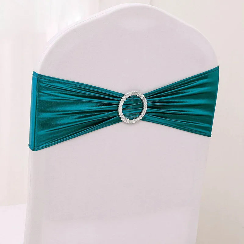 10pcs/50pcs Metallic Gold Silver Stretch Spandex Chair Bow
