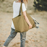 Casual Linen Shopping Bags For Women Reusable Sundries Bags Foldable Female Travel Beach Shoulder Bags Large Handbags