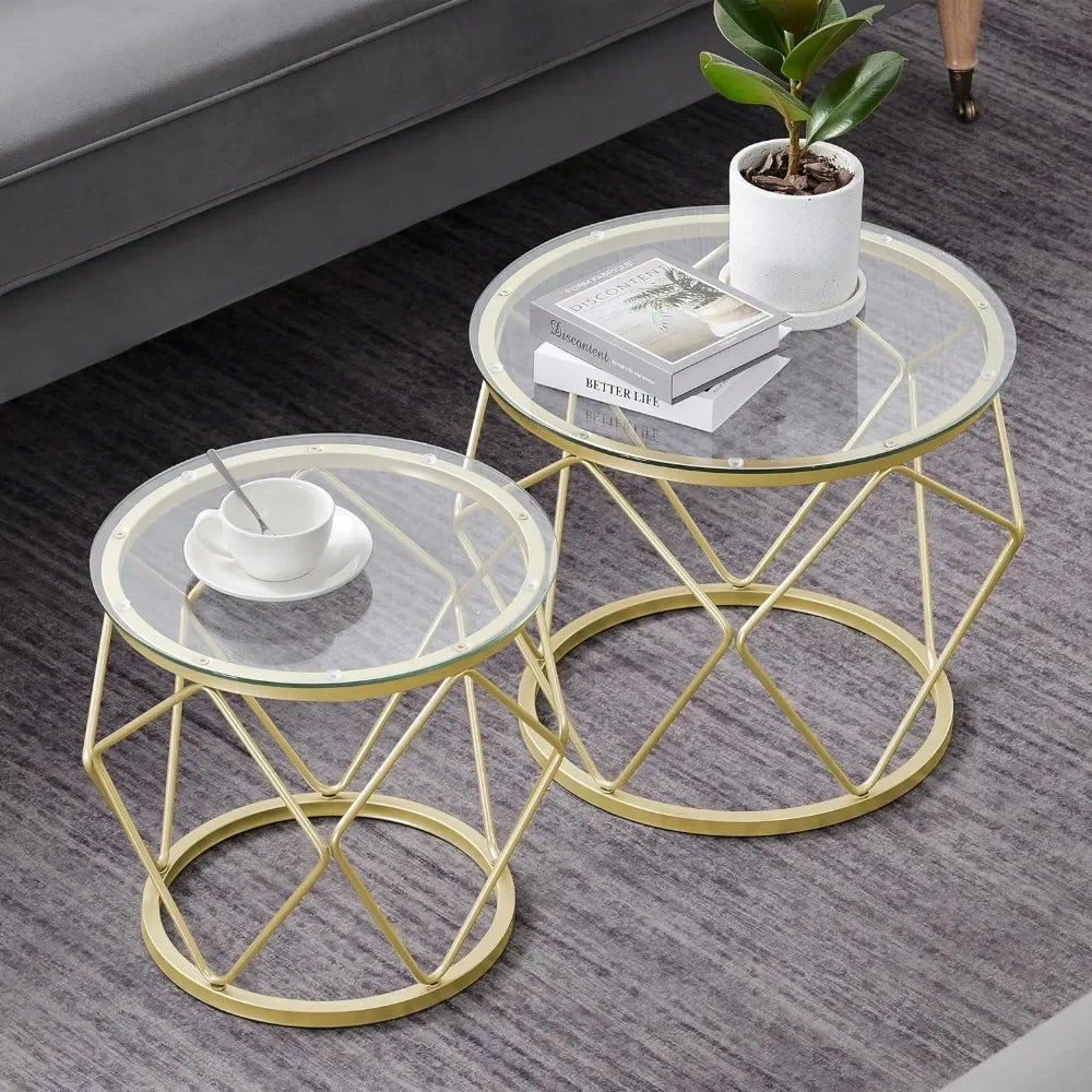 Gold Coffee Table, Round End Table Set