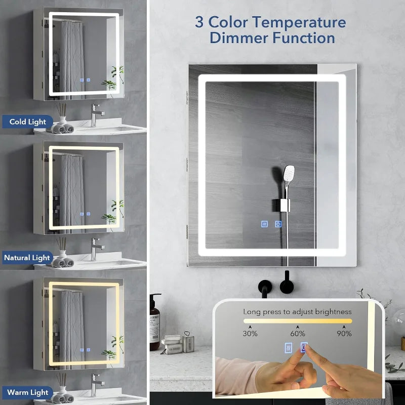 VOWNER Bathroom Medicine Cabinet with LED Lights and