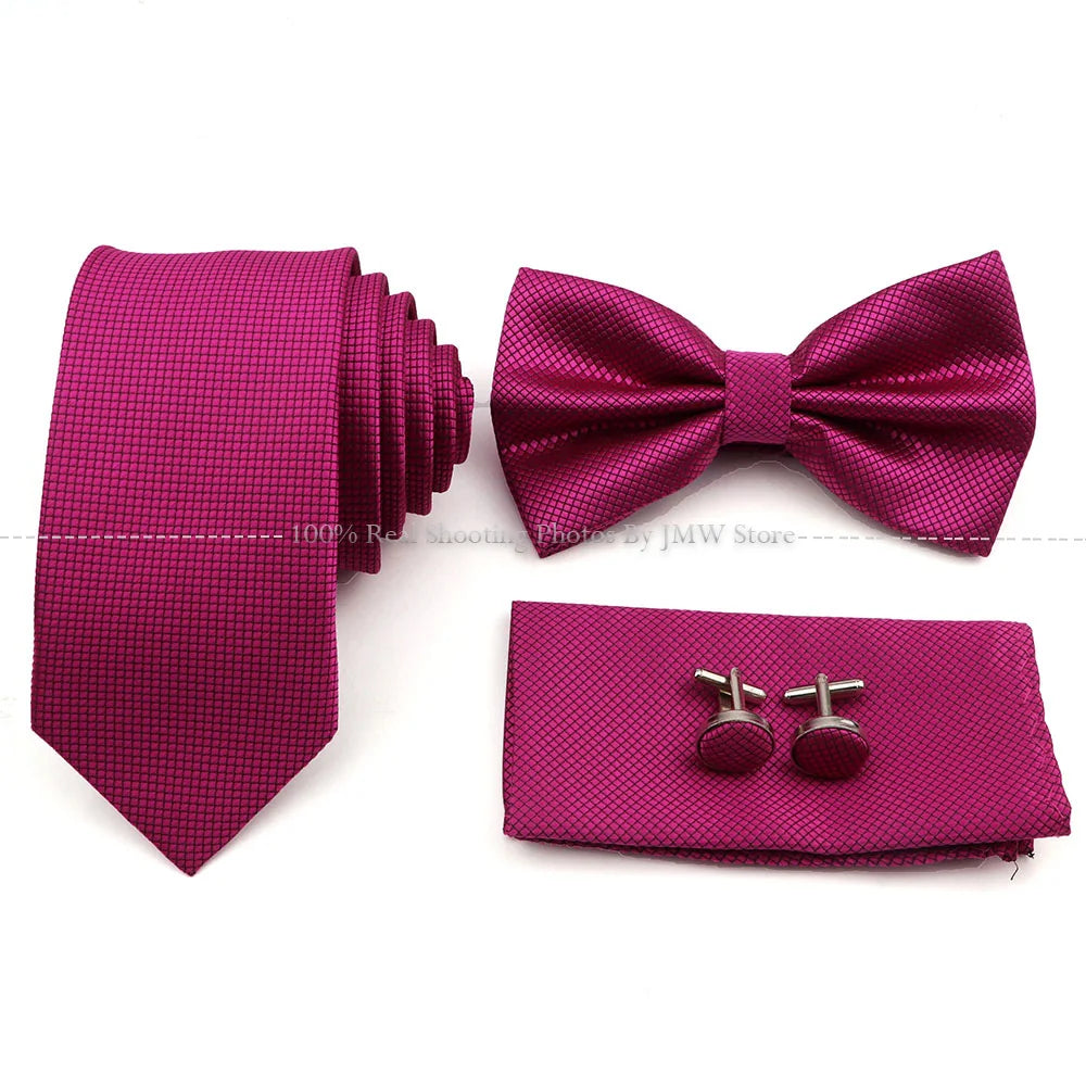 5 Pcs Slim Plaid Tie Set Polyester Pink