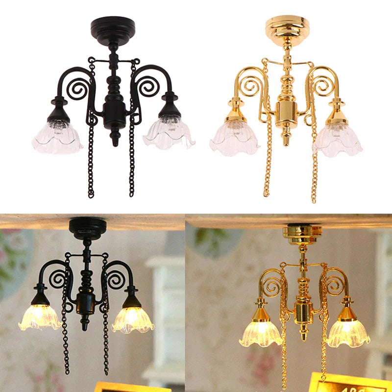 1:12 Dollhouse Miniature LED Lamp Ceiling Lamp Chandelier
