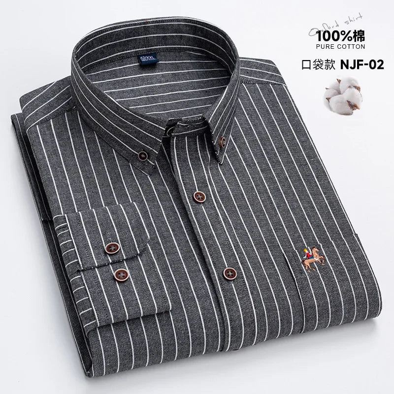 M~6XL Men's Shirt Long Sleeve Cotton Oxford Fashion