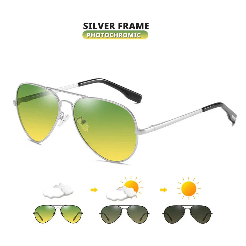 Fashion Pilot Sunglasses For Men Polarized Photochromic Day
