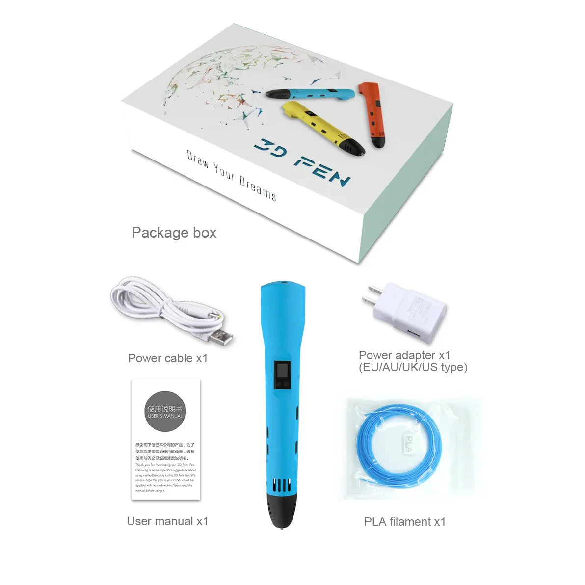 QCREATE Adjustable Temperature 3D Pen with LCD Display