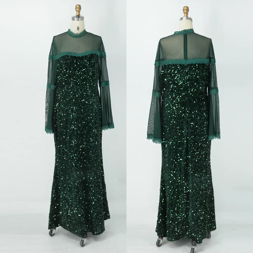 Plus Size Evening Dresses Fashion Women Sequins Mesh