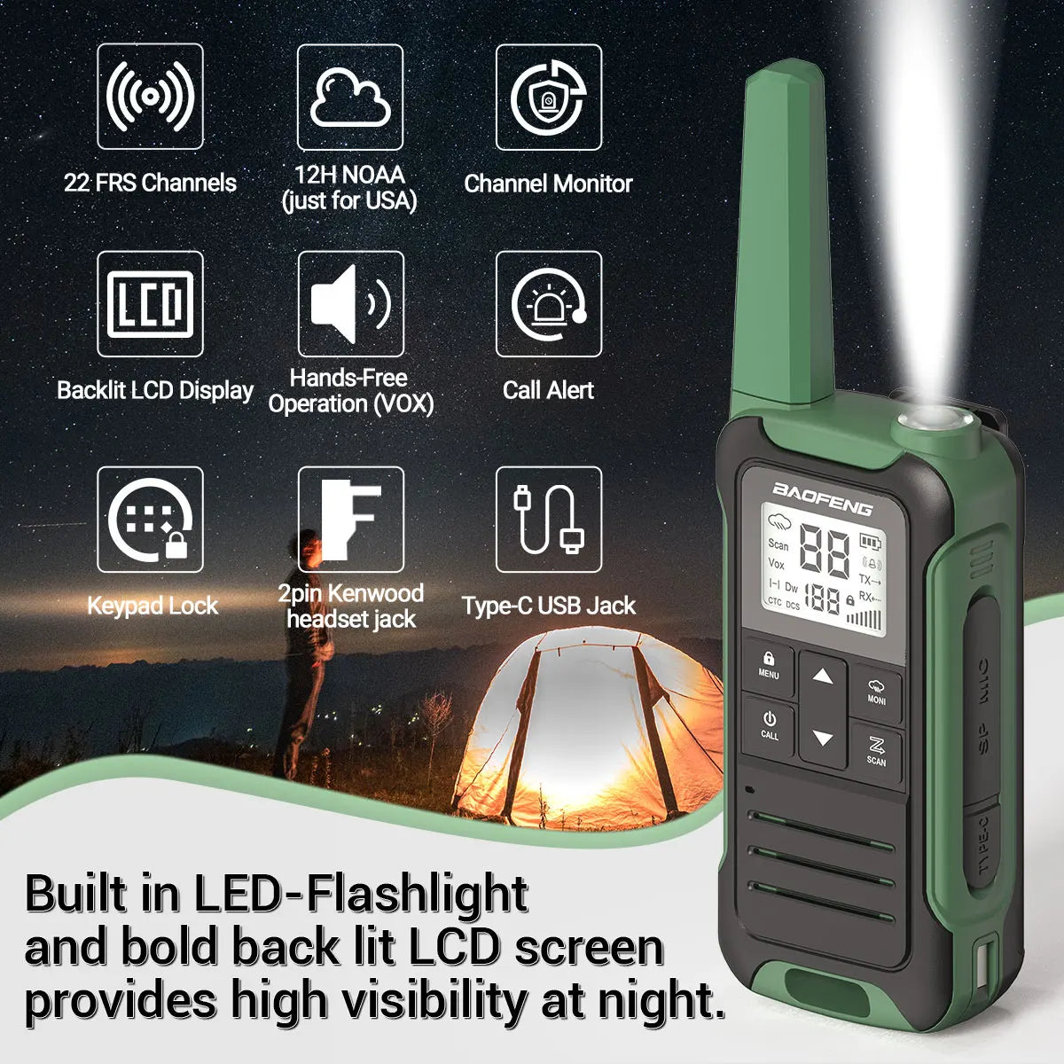 2pcs Baofeng F22 PMR446 FRS Mini Communication Radio