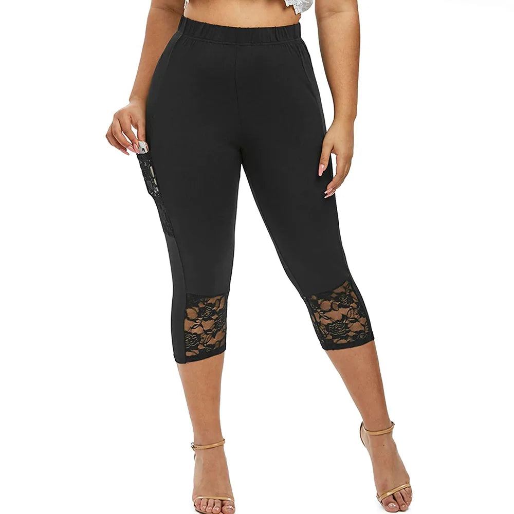 Plus Size Womens Lace Leggings 34 Cropped Pants