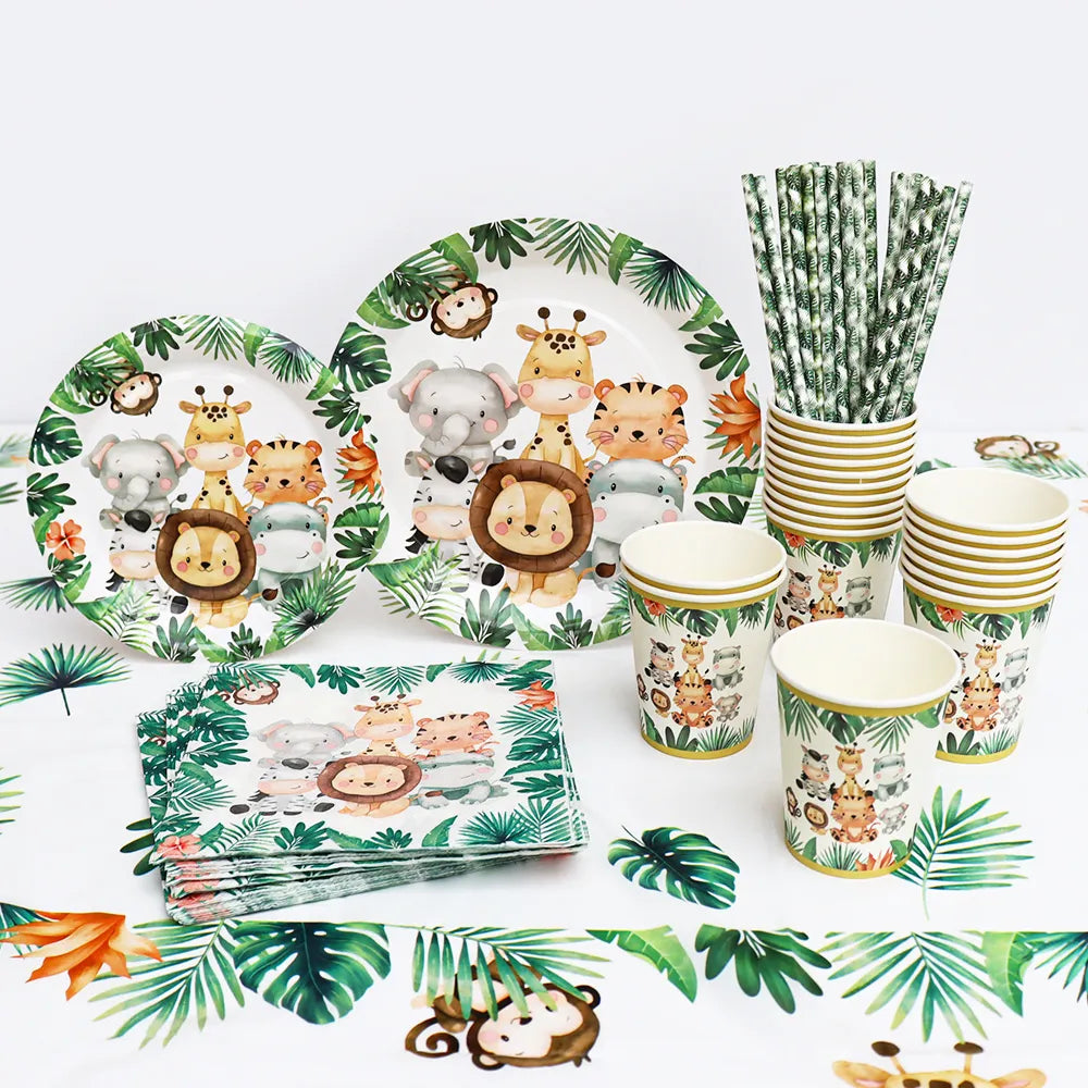 Jungle Safari Birthday Decorations Animal Disposable Tableware Forest