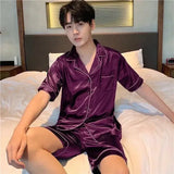 Satin Sleepwear Clothes Solid Ice Color Sleeve 2pcs