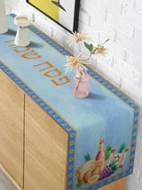 Passover Linen Table Runner Pesach Seder Matzoh Red