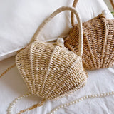 Shell rattan straw woven diagonal cross small bag,