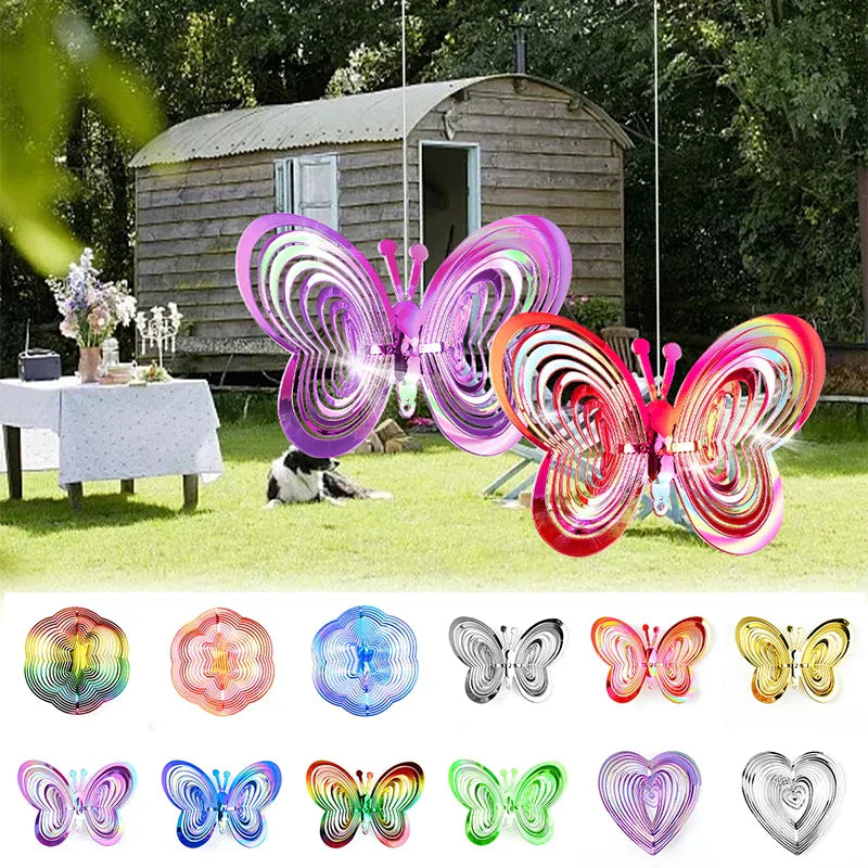 3D Butterfly Bird Repeller Spinner Wind Chimes Hanging