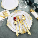 350PCS Gold Disposable Dinnerware Set for 50 Guests,