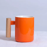 Nordic Wooden Handle Ceramic Porcelain Mug Coffee Cups