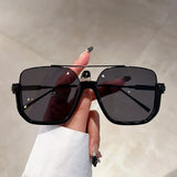 Fashion Vintage Big Square Sunglasses Half Metal Frame