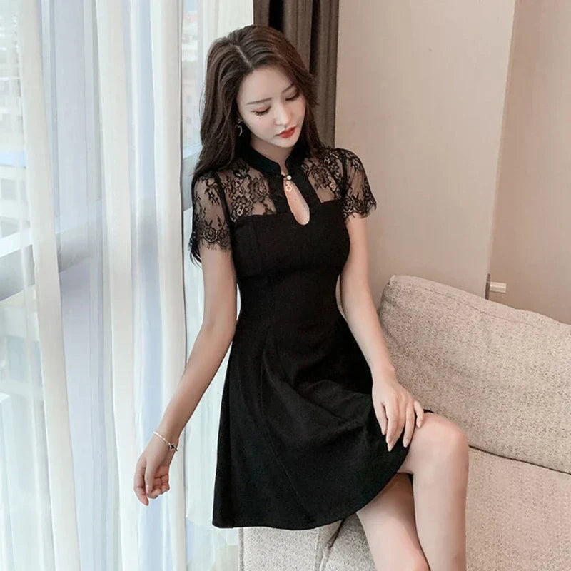 Womens Summer Lace Dress Tulle Cheongsam Dresses for