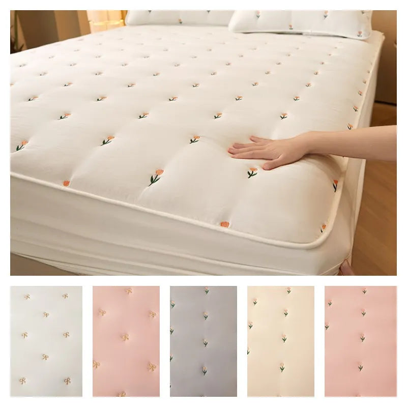 Super Thick Mattress Cover Quilted Embroidered Bed Cover