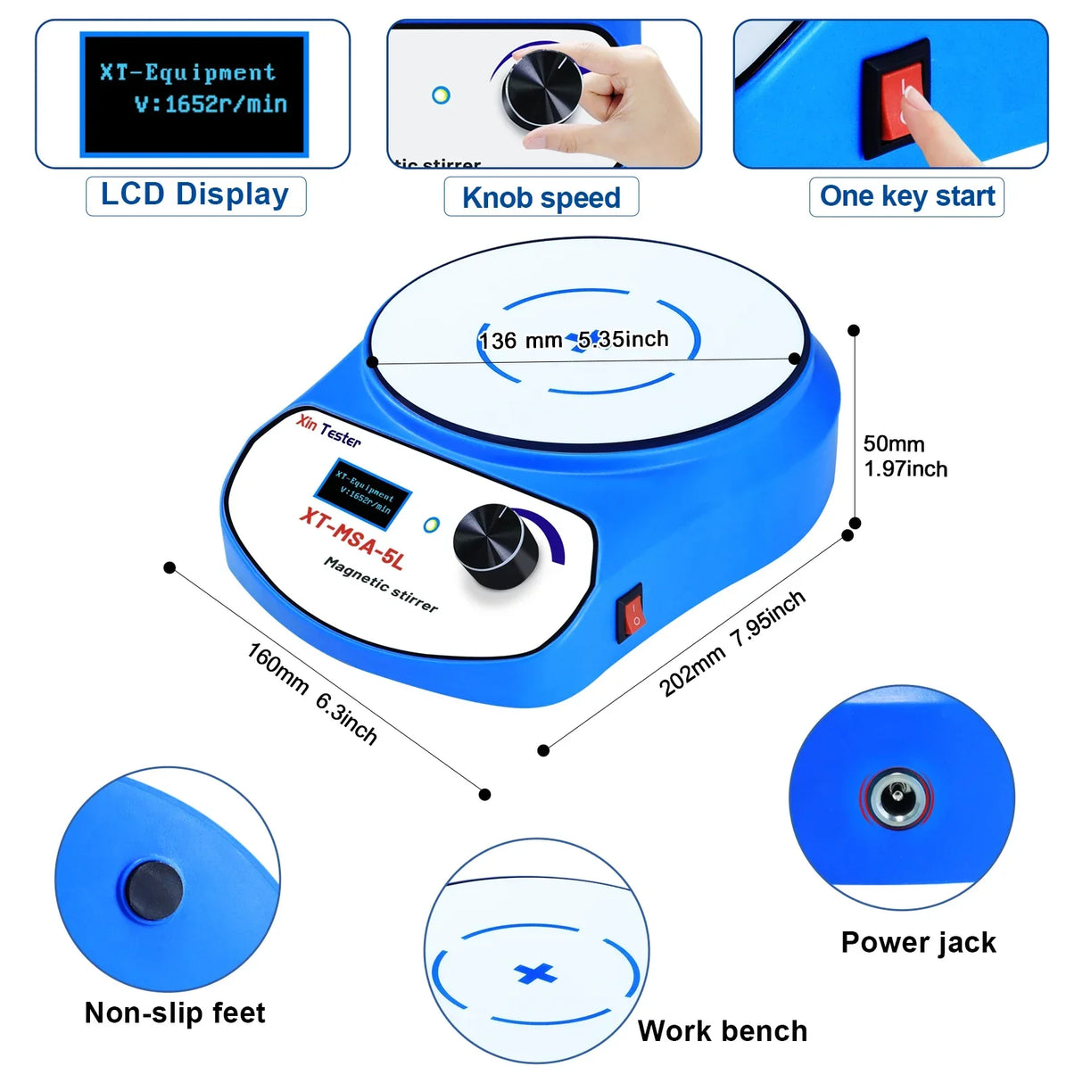 Xin Tester Magnetic Stirrer 3000ml LCD Display,Home/Lab Digital