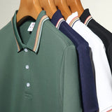 Men's Fashion Solid Short Sleeved Striped Lapel Polo