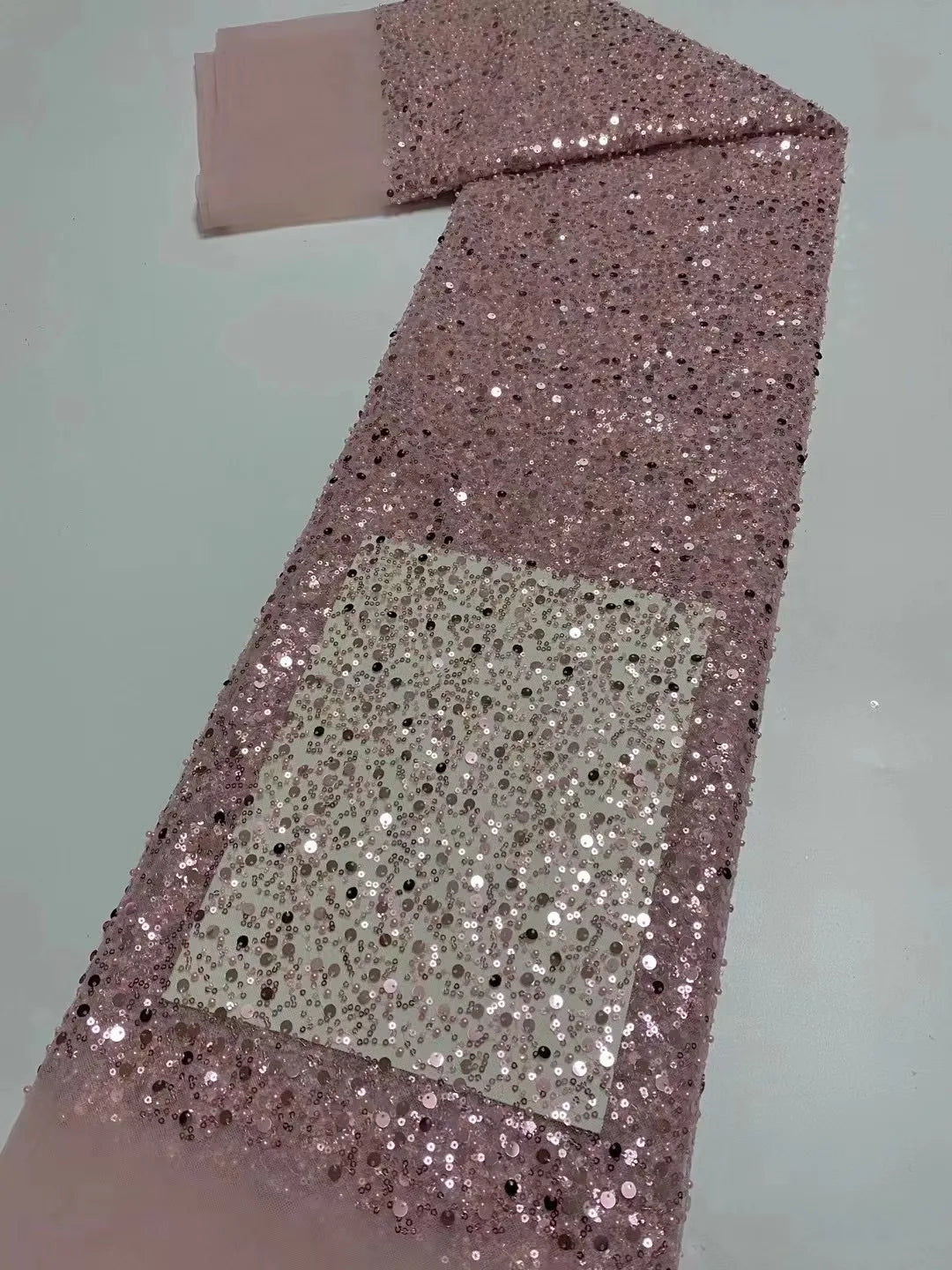 Heavy silver Sequins Lace Fabric With Bead Sequins