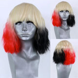 Ombre Blonde to Half Red Black Wavy Synthetic