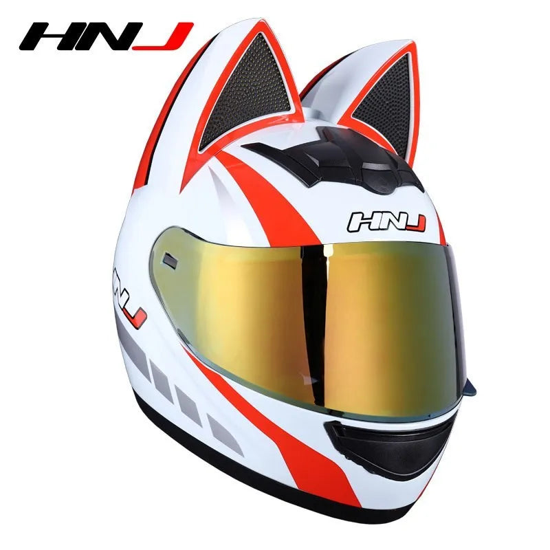 Motorcycle Full Face Helmet Cat Ear Helmet Women Moto Ear Helmets Personality Motorbike Helmet Motocross Capacete Casque