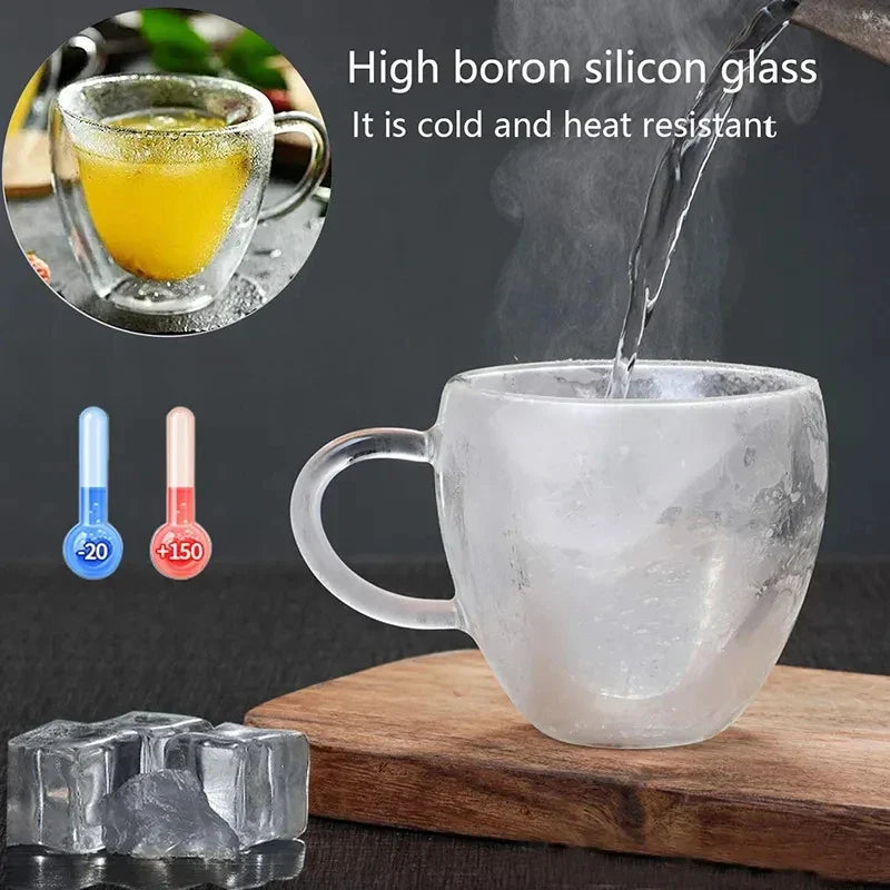 Heart Love Shape Glass Coffee Mug Cup Double