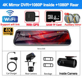 4K Front and Rear Camera Mirror GPS Car