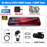 4K Front and Rear Camera Mirror GPS Car