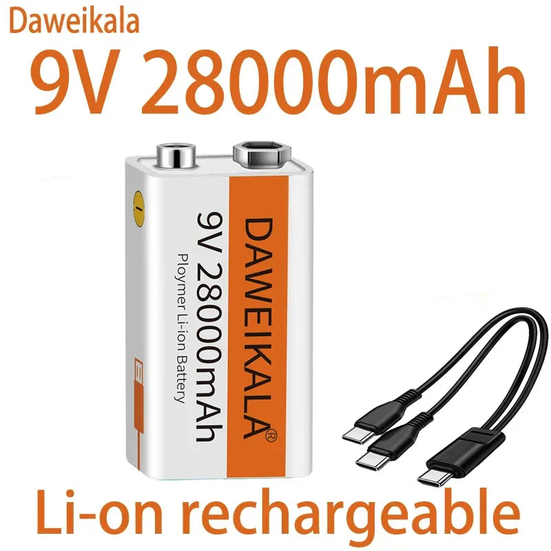 2023 9V 28000mAh Li-ion Rechargeable Battery Micro USB