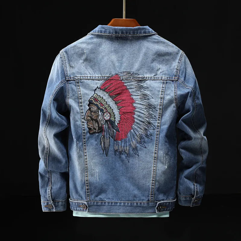 Prowow Fashion Streetwear Men Jacket Retro Blue Indian