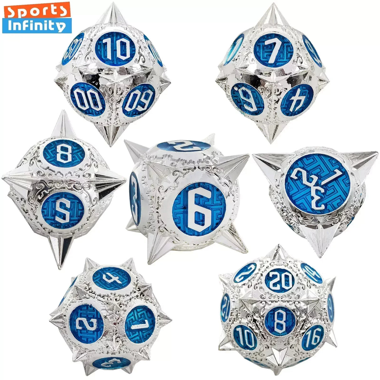 7pcs Solid Metal Dice Beautiful and Finely Crafted