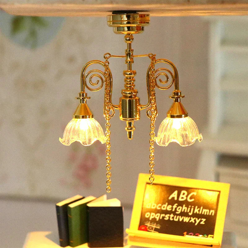 1:12 Dollhouse Miniature LED Lamp Ceiling Lamp Chandelier