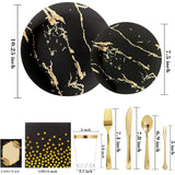 225pcs Gold Disposable Dinnerware Set, 25 Dinner Plates,