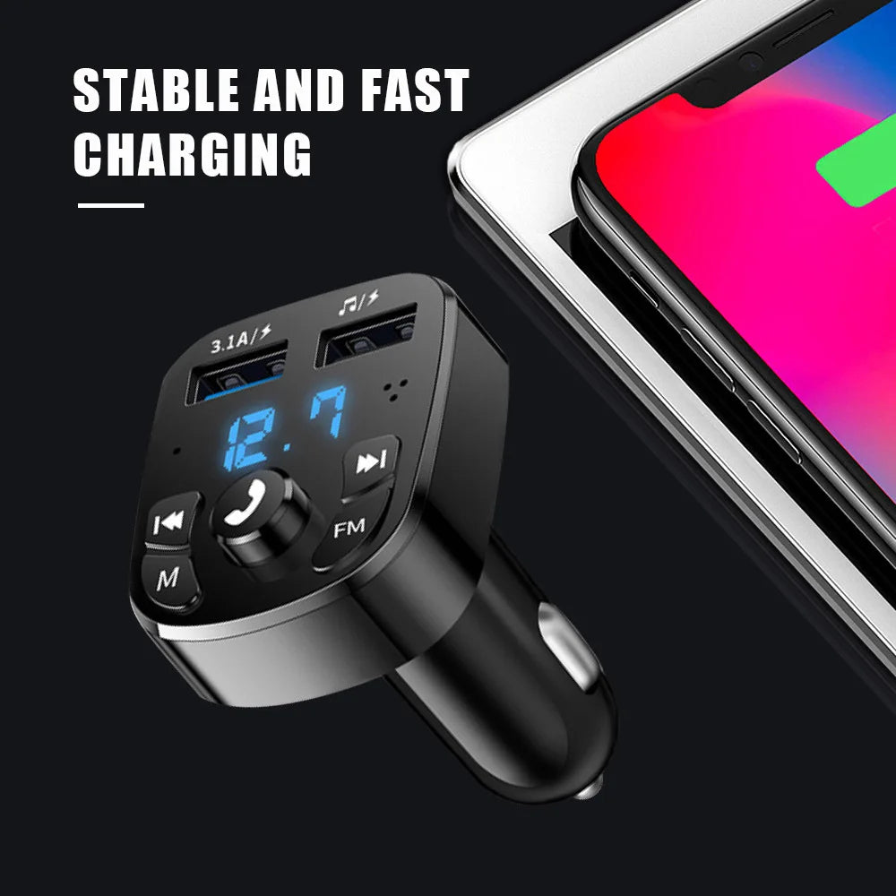 Car Wireless FM Transmitter Adapter Dual USB Port Charger Cigarette Lighter Mp3 Player Kit Hands-Free 3.1a Fast Charge