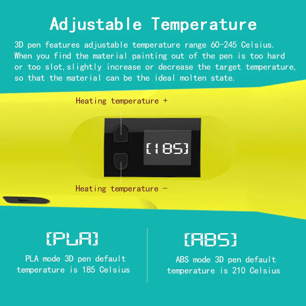 QCREATE Adjustable Temperature 3D Pen with LCD Display