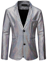 Mens Stage Prom Suits Shiny Rainbow Plaid Sequin