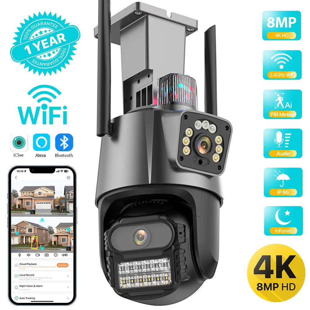 Outdoor Wifi PTZ Camera 4K 8MP HD Dual-Lens