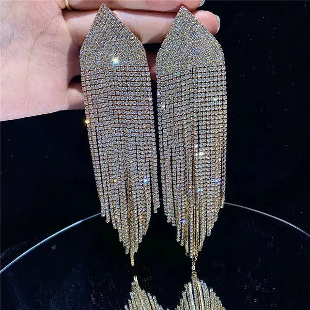 Fashion Statement Earring Long Full Rhinestone Big Earrings