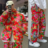 Northeast Flower Printed Thickened Cotton-padded Jacket Couple Chinese