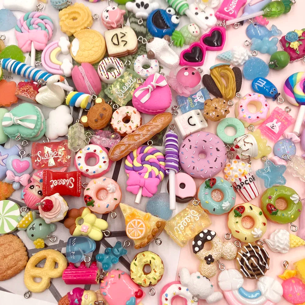 100Pcs Mixed Candy Cookies Donuts Luck Bags Resin