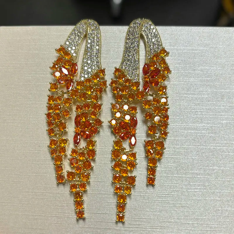 Bilincolor Golden Orange Long Tassel Earring for Women