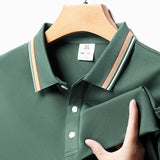 Men's Fashion Solid Short Sleeved Striped Lapel Polo