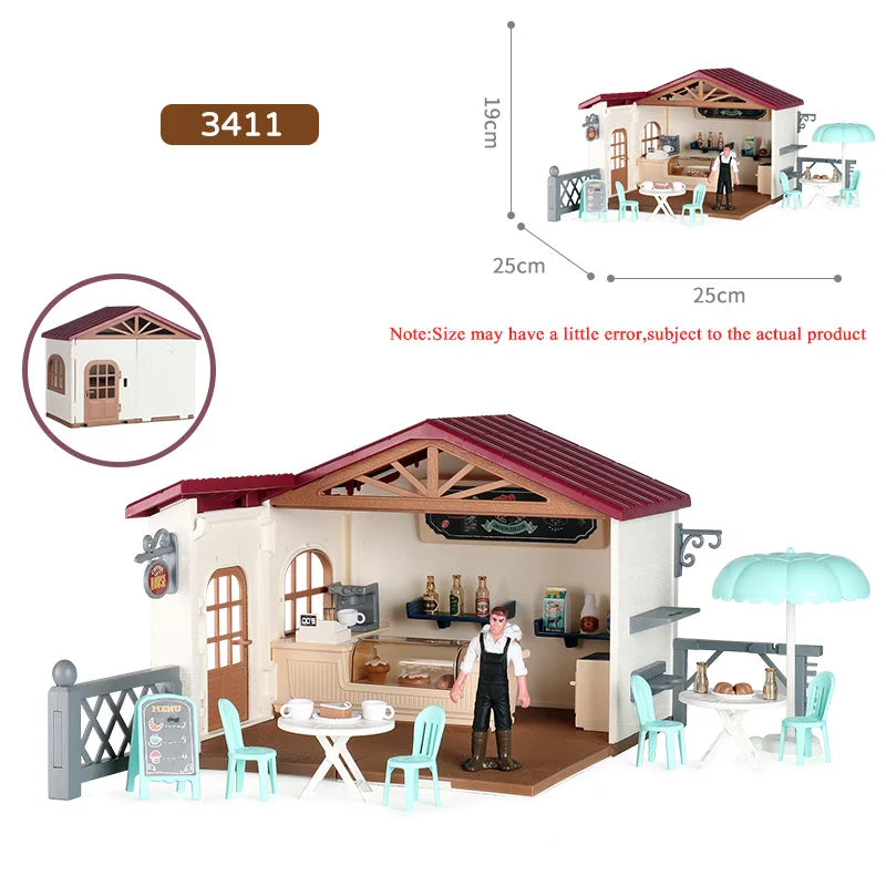 Oenux Farm House Model Action Figures Farmer Motorcycle
