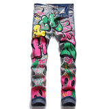 Men Colored Doodle Painted Denim Jeans Streetwear Punk